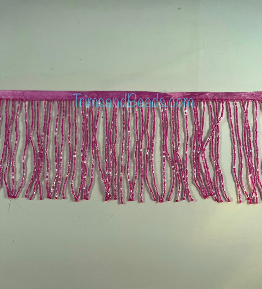 5 yard bolt 4/4.5" HOT PINK Glass BUGLE Bead Beaded Fringe Lamp Costume Trim