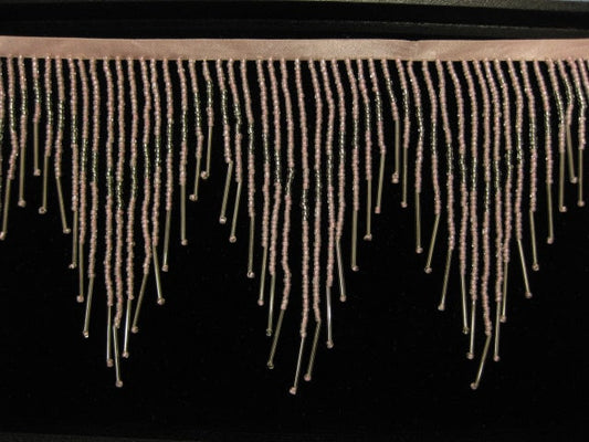 5 Yard Bolt 6.5" Pink & Silver Glass Seed Bugle Beaded Fringe Chevron Lamp Costume Trim Variegated