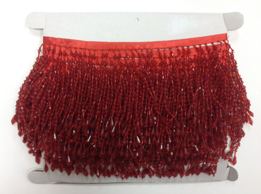 5 Yard Bolt- RED 5" ACRYLIC & Glass Seed Bead Beaded Fringe Lamp Costume Trim