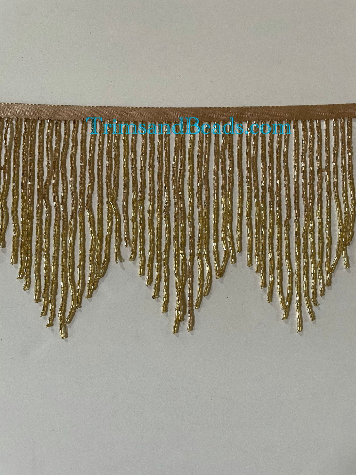 6" Dark Gold/Gold Ombre CHEVRON Glass BUGLE Bead Beaded Fringe Lamp Costume Trim Variegated