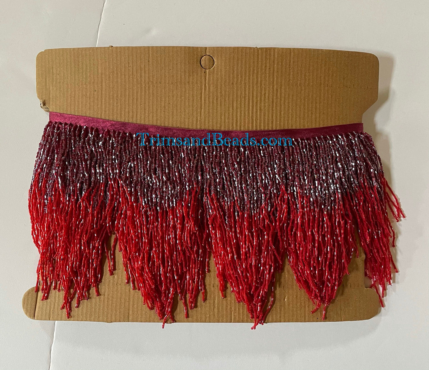 5 Yard Bolt- 6.5" Burgundy/Red Sparkling Ombre Ombré CHEVRON Glass BUGLE Bead Beaded Fringe Lamp Costume Trim Variegated