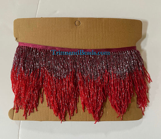 5 Yard Bolt- 6.5" Burgundy/Red Sparkling Ombre Ombré CHEVRON Glass BUGLE Bead Beaded Fringe Lamp Costume Trim Variegated