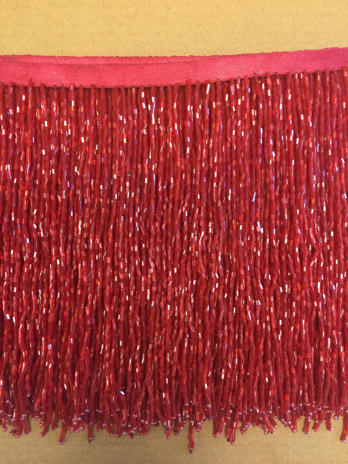 5 yard bolt 6.5/6" RED Glass BUGLE Bead Beaded Fringe Lamp Costume Trim