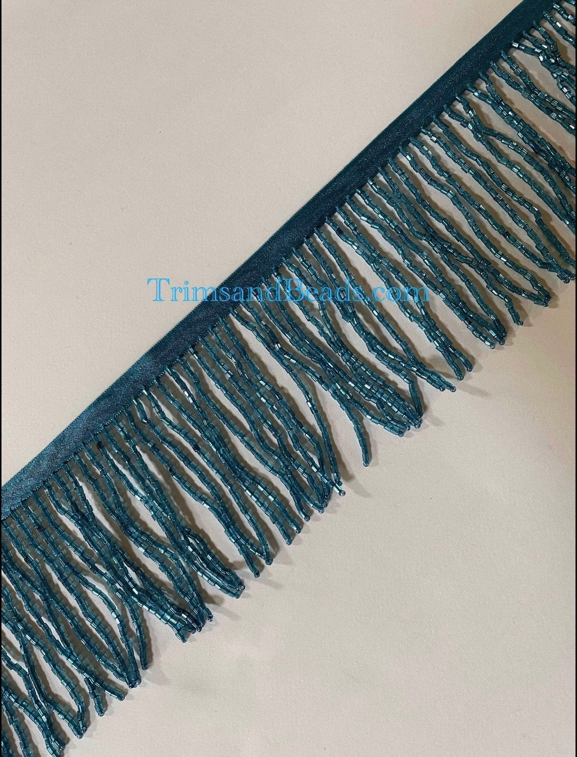 3” Blue Glass BUGLE Bead Beaded Fringe Lamp Costume Trim