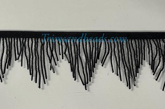3" BLACK Glass SEED and Tube Bugle Bead CHEVRON Beaded Fringe Lamp Costume Trim Variegated