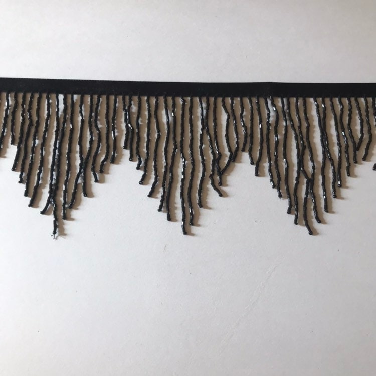 4" BLACK Glass CHEVRON BUGLE Bead Beaded Fringe Lamp Costume Trim Choose LengthVariegated