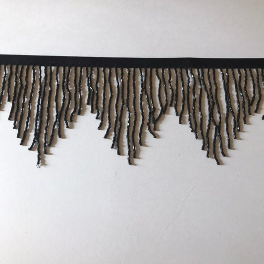 4" BLACK Glass CHEVRON BUGLE Bead Beaded Fringe Lamp Costume Trim Choose LengthVariegated