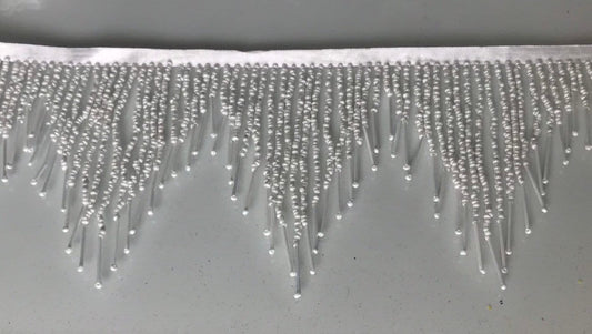 6/6.5" WHITE Glass SEED Beaded Fringe CHEVRON Lamp Costume Trim Variegated By the Yard