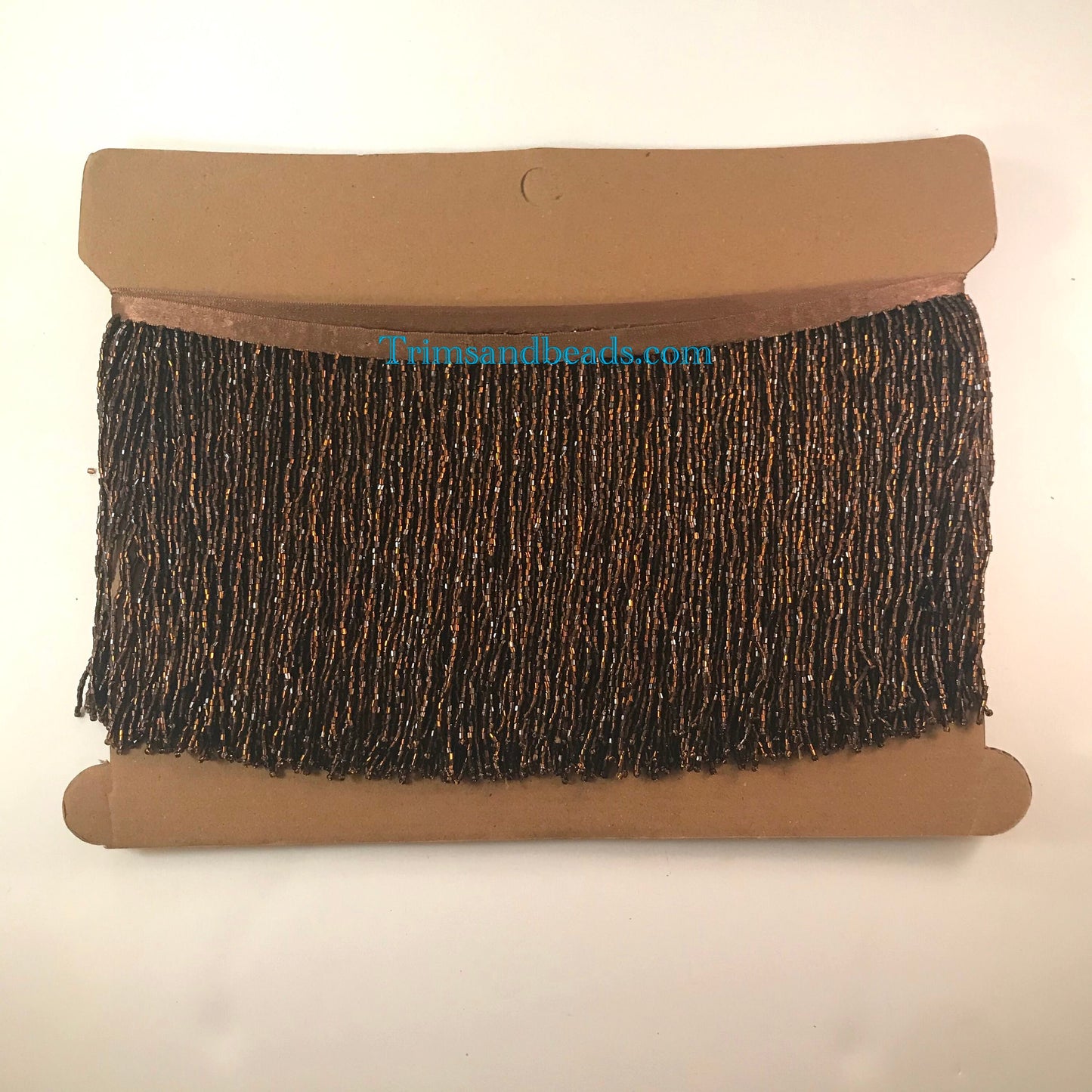 5 yard bolt-6.5/6" Dark COPPER Brown Glass BUGLE Bead Beaded Fringe Lamp Costume Trim