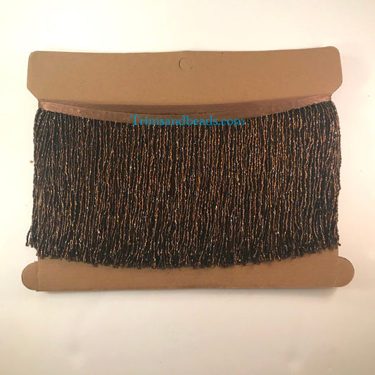 5 yard bolt-6.5/6" Dark COPPER Brown Glass BUGLE Bead Beaded Fringe Lamp Costume Trim