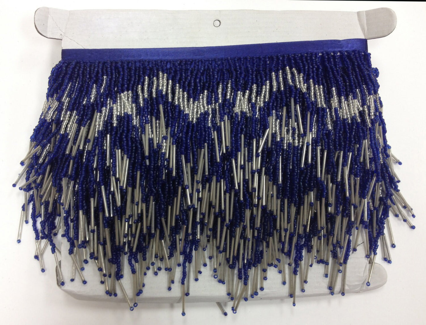 5 Yard Bolt 6.5" Royal Blue & Silver Glass Seed Bugle Beaded Fringe Chevron Lamp Costume Trim Variegated