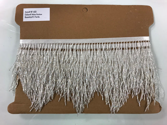 5 Yard Bolt-4/4.5" IRIDESCENT Crystal White AB Clear Glass BUGLE Bead Chevron Beaded Fringe Lamp Costume Trim Variegated