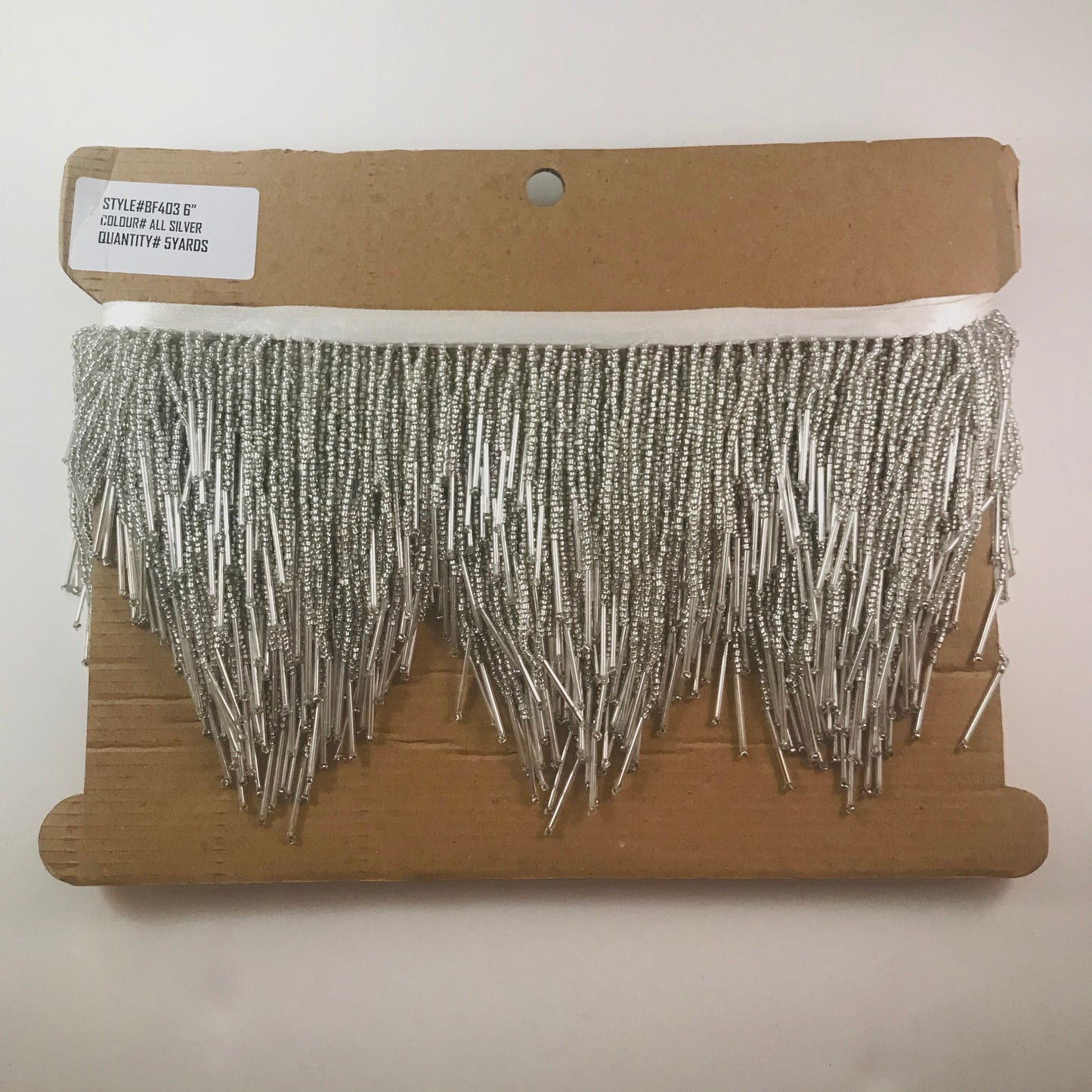 5 yard bolt 6" Silver Glass SEED and Long Bugle Beaded Fringe CHEVRON Lamp Costume Trim Variegated