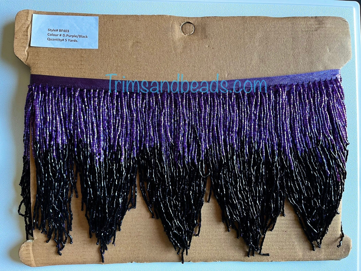 5 Yard Bolt- 6.5" Dark Purple/Black Ombré CHEVRON Glass BUGLE Bead Beaded Fringe Lamp Costume Trim Variegated
