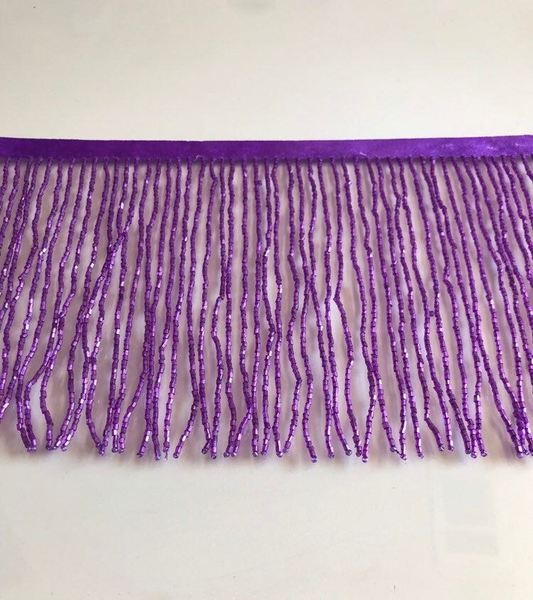 5 yard bolt-6.5/6" PURPLE Glass BUGLE Bead Beaded Fringe Lamp Costume Trim