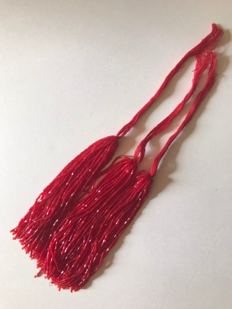 100 Pieces RED Individual Droppers 6 Inch Glass Bugle Bead Fringe Strands for Hand Sewing