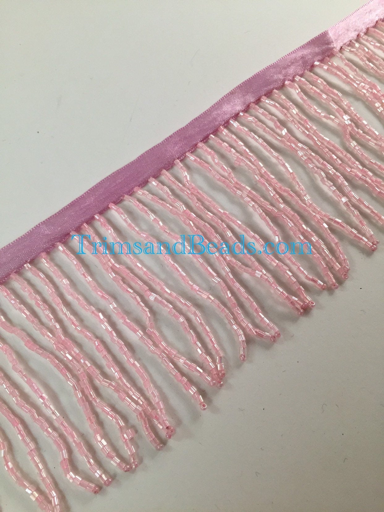 3" LIGHT PINK Glass BUGLE Bead Beaded Fringe Lamp Costume Trim
