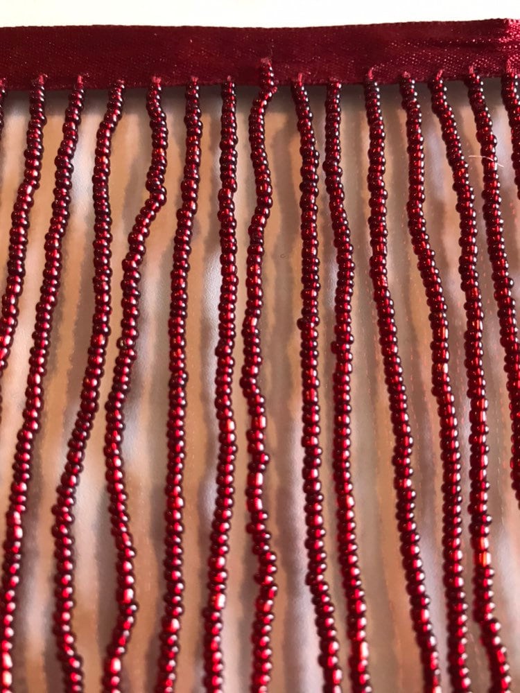 5 yard bolt 6" BURGUNDY RED Glass SEED Bead Beaded Fringe Lamp Costume Trim