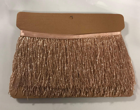 5 Yard Bolt-6.5" ROSE GOLD Glass BUGLE Bead Beaded Fringe Lamp Costume Trim