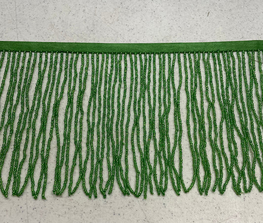 By the Yard 6.5" GREEN Glass SEED Bead Beaded Fringe Lamp Costume Trim