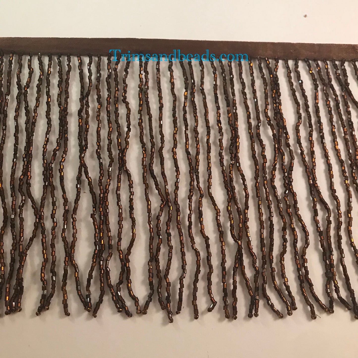 6" DARK Metallic COPPER Brown Glass BUGLE Bead Beaded Fringe Lamp Costume Trim Choose Length
