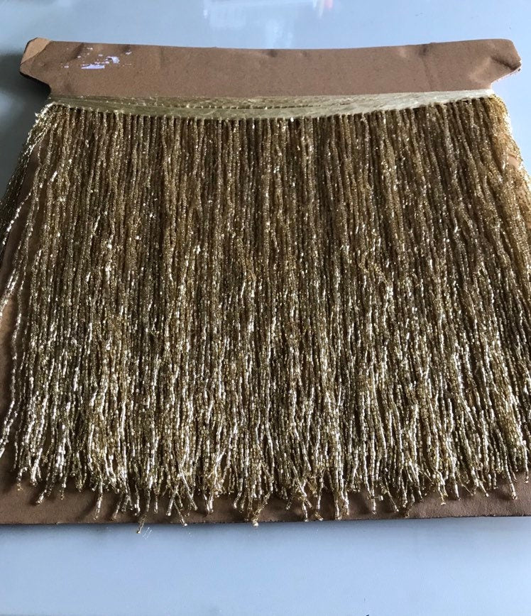 3 yard bolt-12" GOLD Glass BUGLE Bead Beaded Fringe Lamp Costume Trim Choose Length