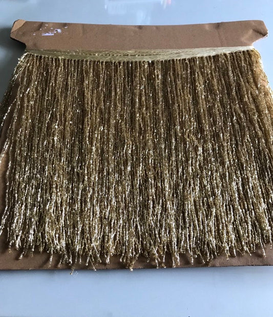 3 yard bolt-12" GOLD Glass BUGLE Bead Beaded Fringe Lamp Costume Trim Choose Length