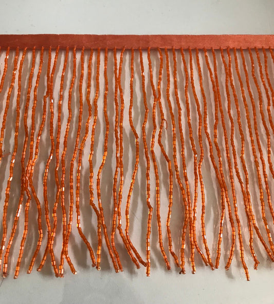 6" ORANGE Glass BUGLE Bead Beaded Fringe Lamp Costume Trim
