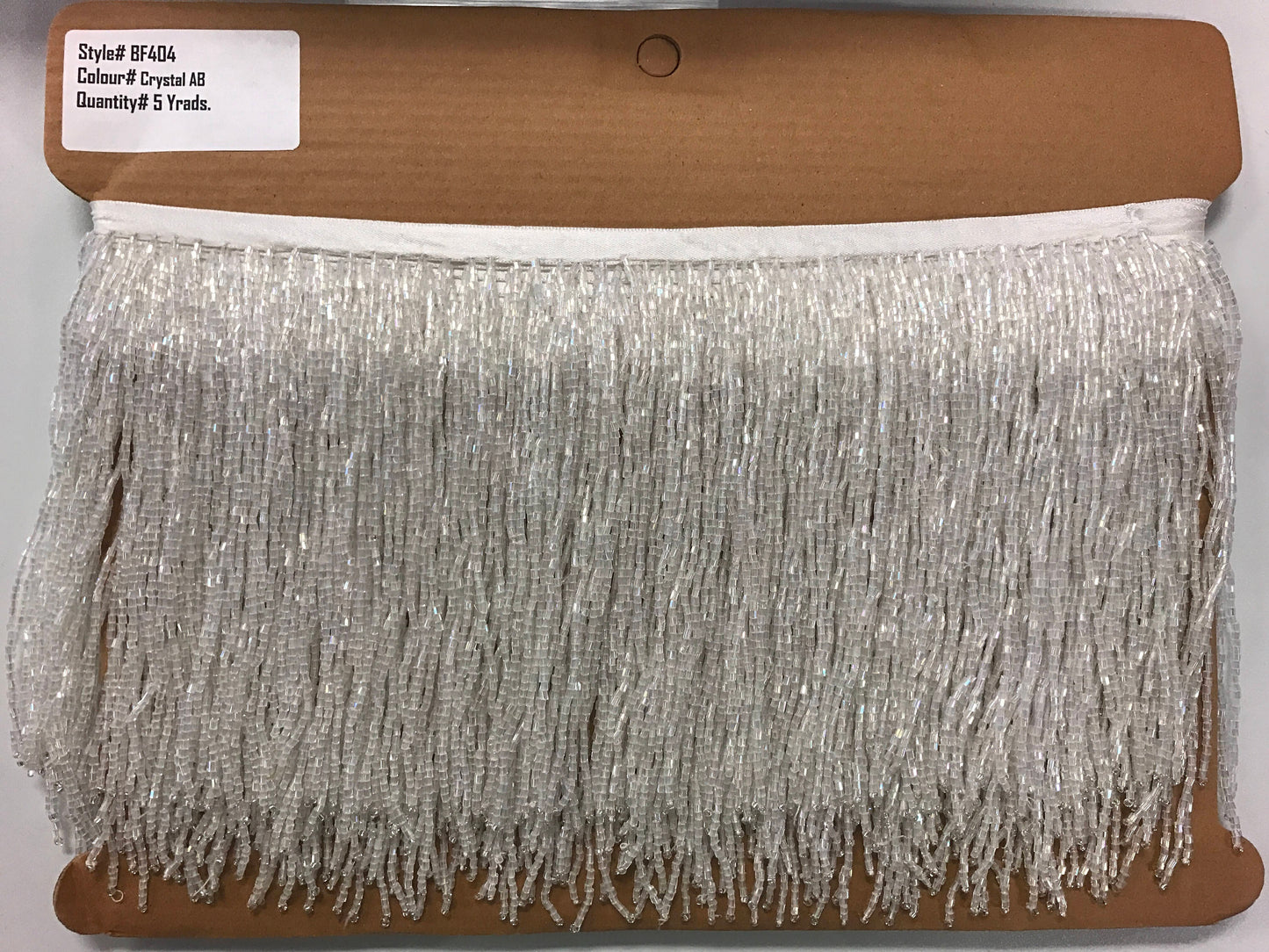 6" IRIDESCENT Clear White Crystal AB Glass BUGLE Bead Beaded Fringe Lamp Costume Trim