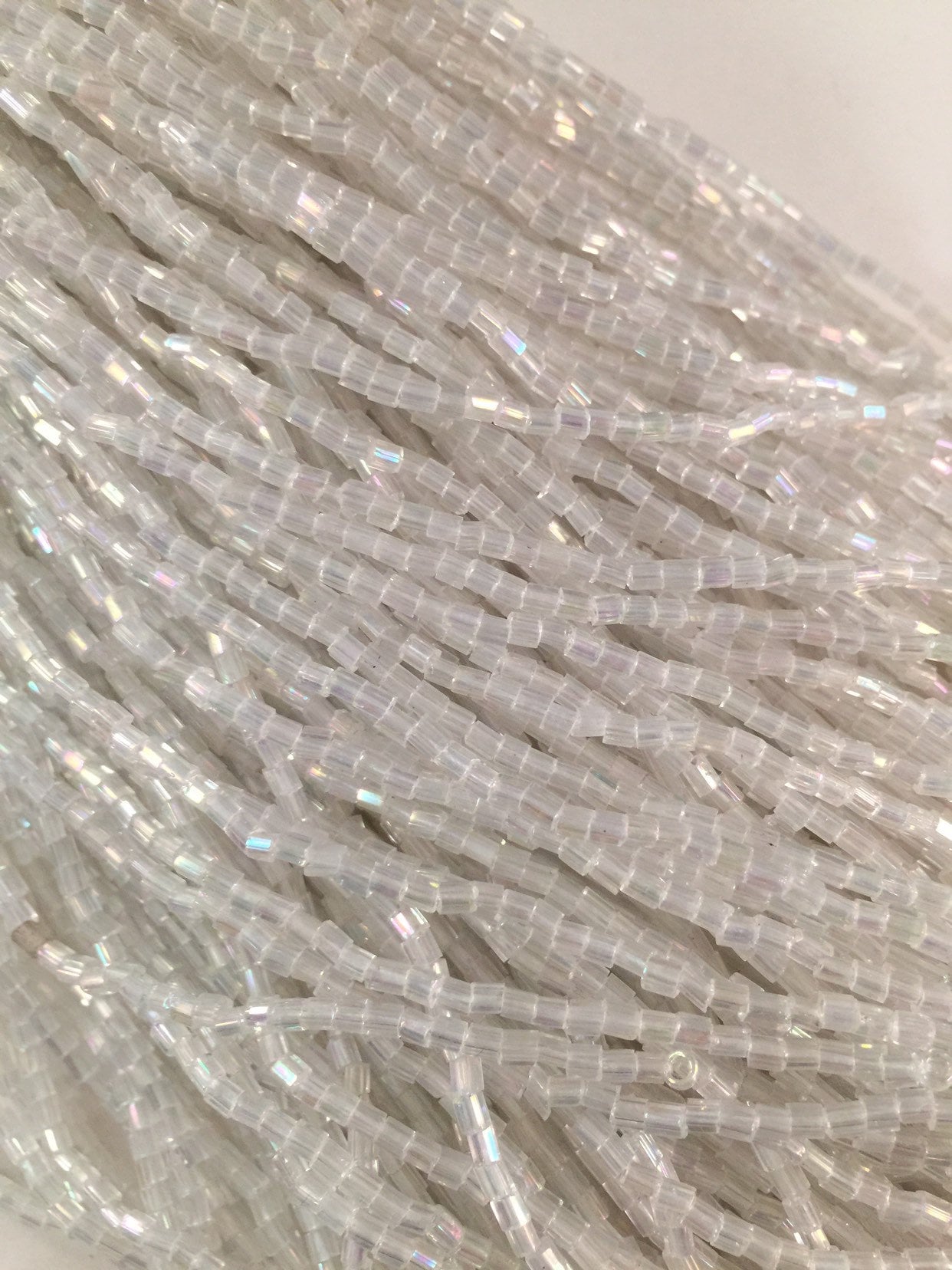 100 Pieces IRIDESCENT White AB Droppers Individual 6 Inch Glass BUGLE Bead Fringe Strands for Hand Sewing
