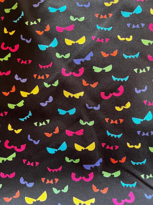 Spooky Eyes Neon Bright Haunted Night Halloween 100% Cotton Fabric