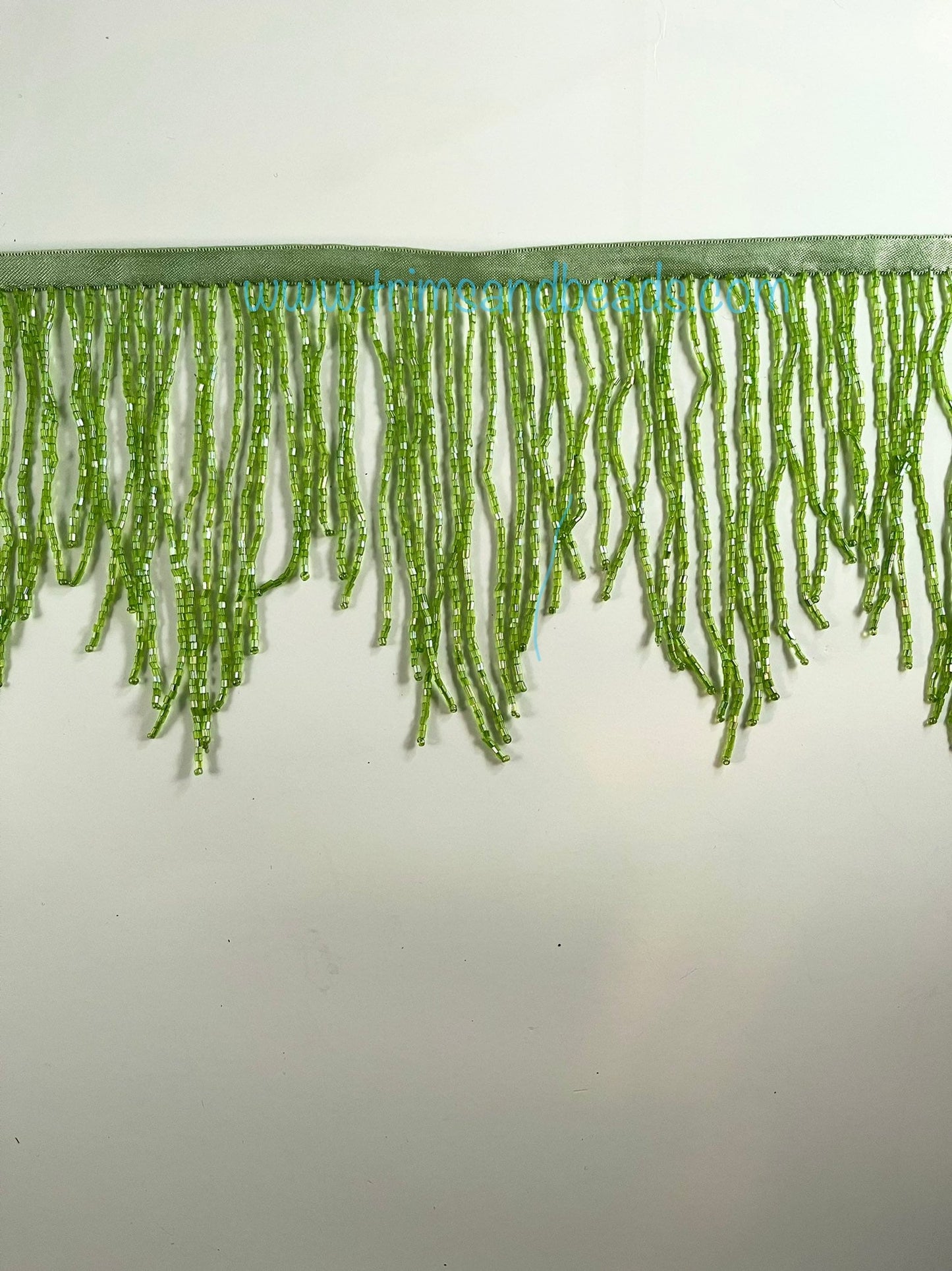 6/6.5" LIME Green Glass CHEVRON Beaded BUGLE BeadFringe Lamp Costume Trim Variegated