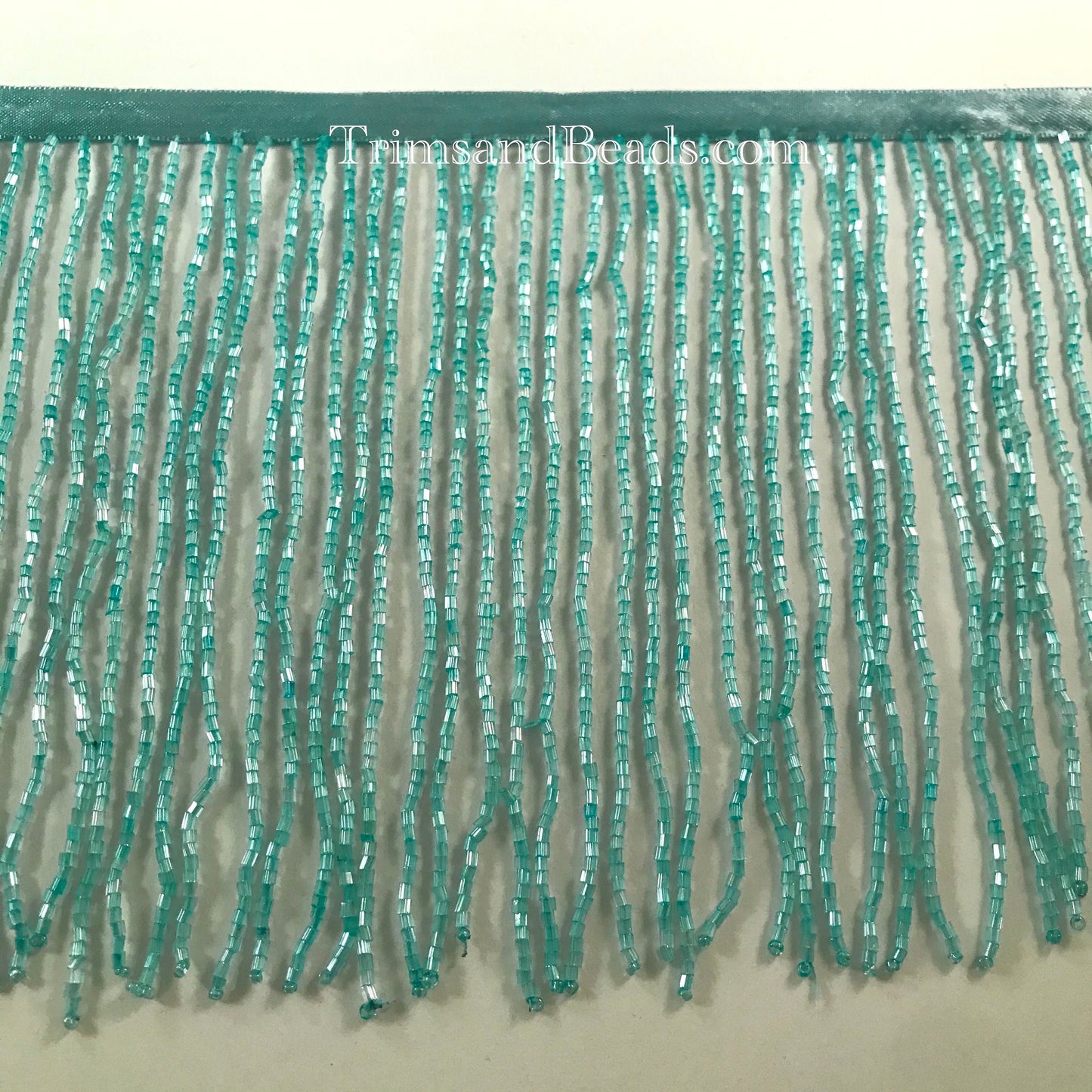 6" TURQUOISE Glass BUGLE Bead Beaded Fringe Lamp Costume Trim