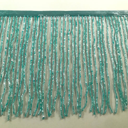 6" TURQUOISE Glass BUGLE Bead Beaded Fringe Lamp Costume Trim