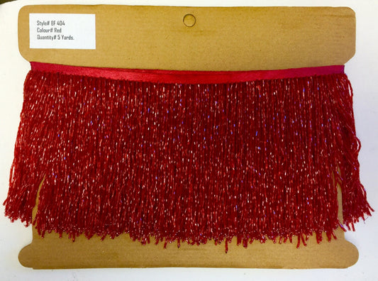 5 yard bolt 6.5/6" RED Glass BUGLE Bead Beaded Fringe Lamp Costume Trim