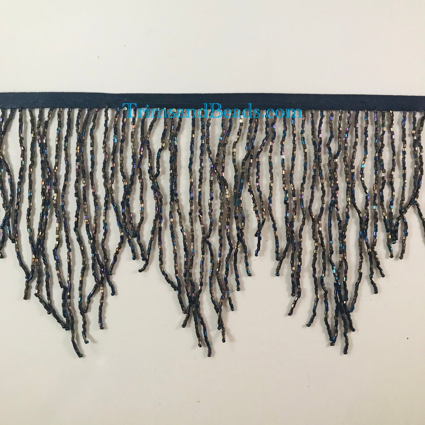 5 Yard Bolt- 6.5/6" Iridescent Black AB Sparkling CHEVRON Glass BUGLE Bead Beaded Fringe Lamp Costume Trim