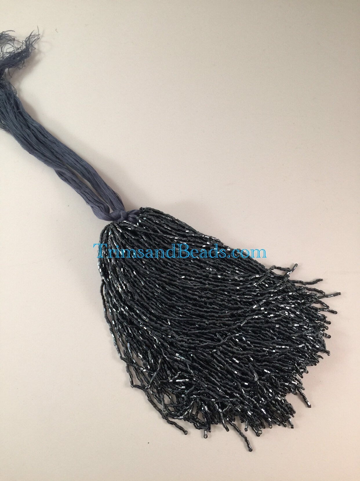 100 Pieces GUNMETAL GRAY Droppers Individual 6 Inch Glass BUGLE Bead Fringe Strands for Hand Sewing