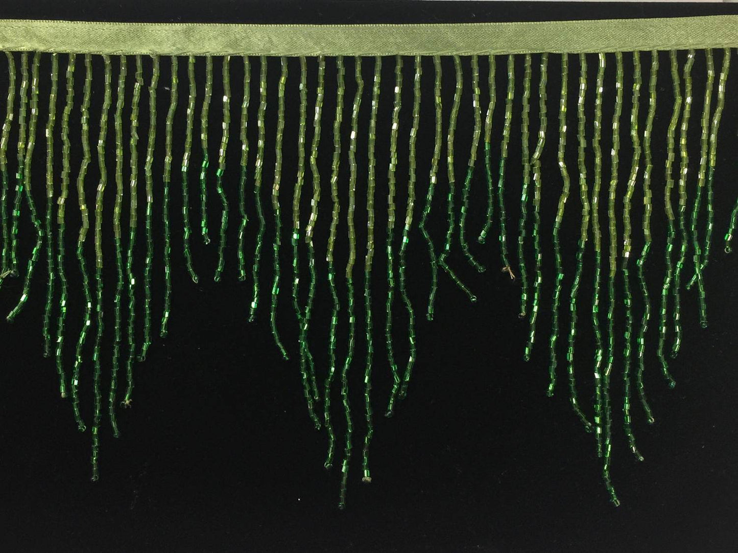 5 Yard Bolt- 6.5" Lime Green/Emerald Sparkling Ombre Ombré CHEVRON Glass BUGLE Bead Beaded Fringe Lamp Costume Trim Variegated