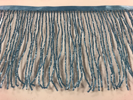 6/6.5" BLUE Glass BUGLE Bead Beaded Fringe Lamp Costume Trim