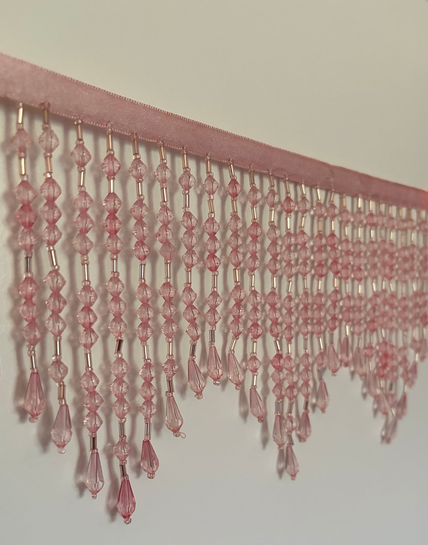 5" Light Pink ACRYLIC & Glass CHEVRON Bead Beaded Fringe Teardrop Ends Lamp Costume Trim