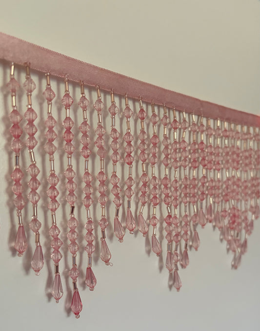 5" Light Pink ACRYLIC & Glass CHEVRON Bead Beaded Fringe Teardrop Ends Lamp Costume Trim