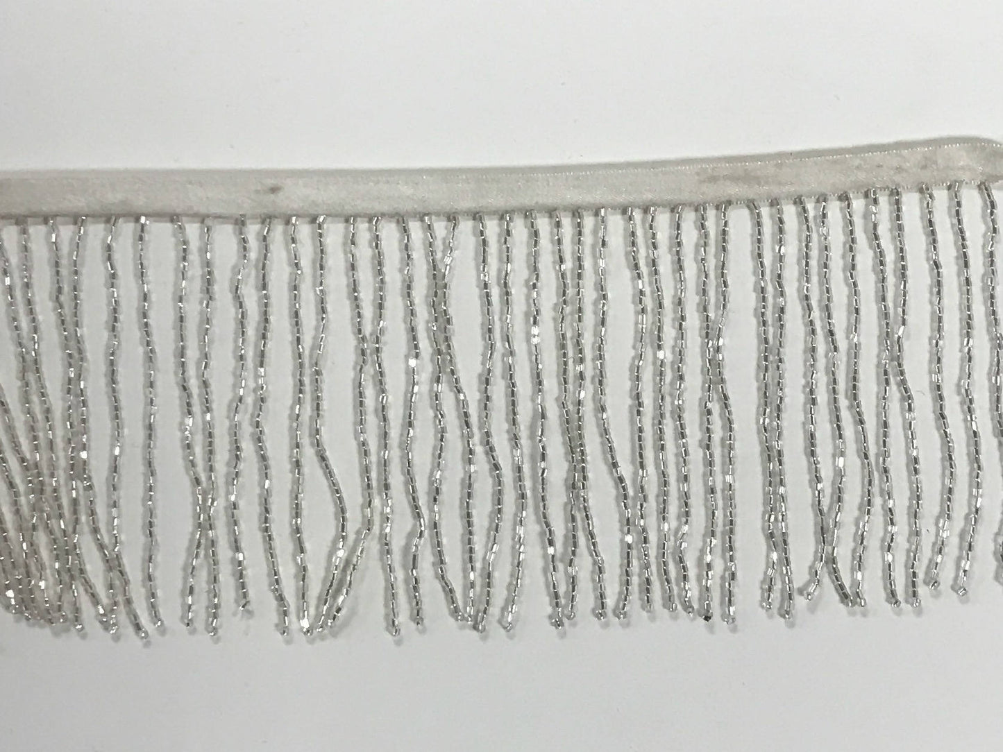 4" SILVER Glass BUGLE Bead Beaded Fringe Lamp Costume Trim