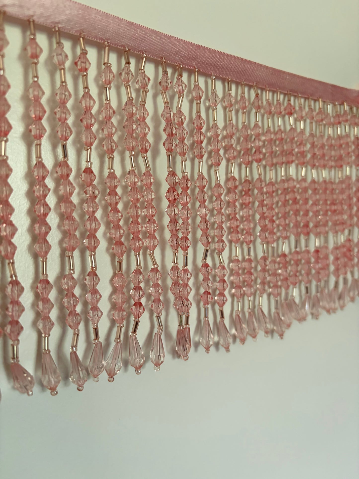 5" Light Pink Acrylic & Glass Seed Bead Beaded Fringe Teardrop Ends Lamp Costume Trim