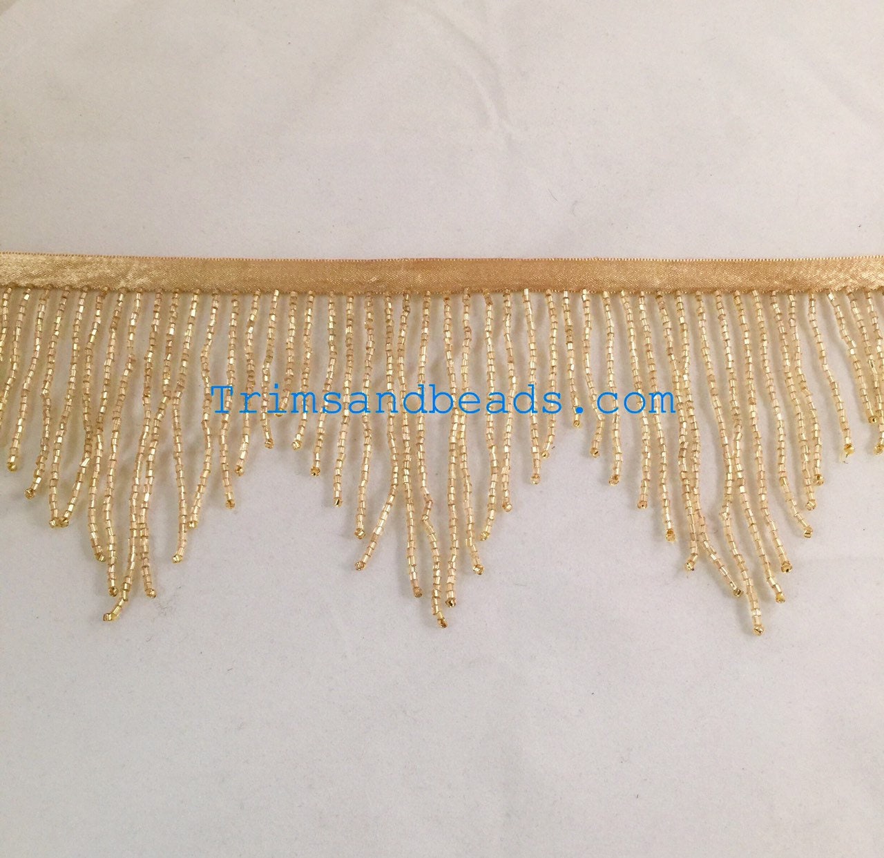 4" GOLD Glass CHEVRON Bugle Bead Beaded Fringe Lamp Costume Trim Variegated
