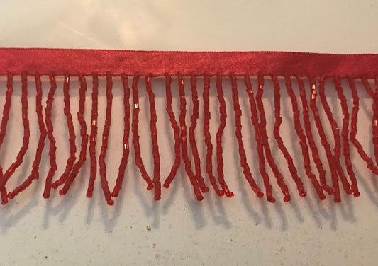 2/2.5" RED Glass BUGLE Bead Beaded Fringe Lamp Costume Trim