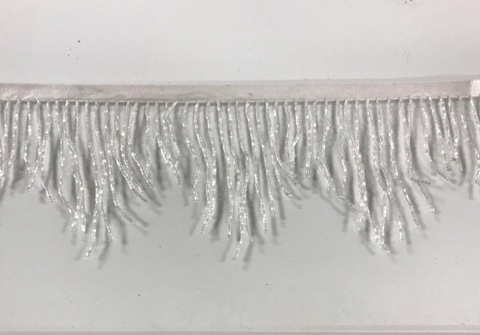 4" Iridescent White AB Glass CHEVRON BUGLE Bead Beaded Fringe Lamp Costume Trim Variegated