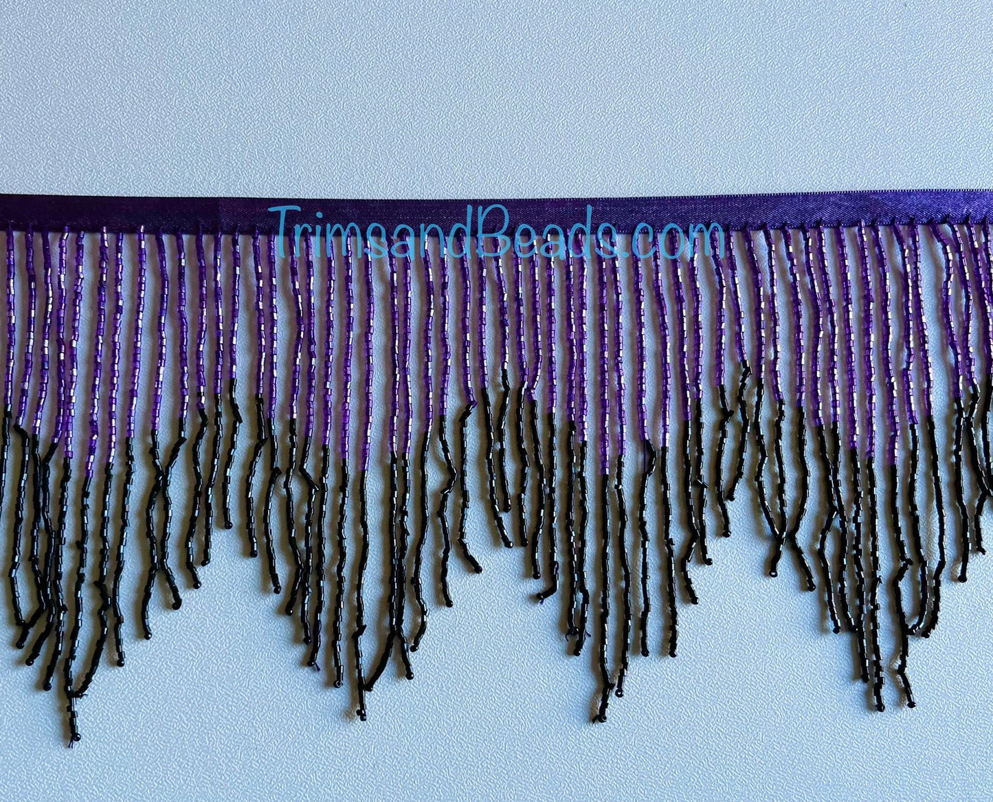 5 Yard Bolt- 6.5" Dark Purple/Black Ombré CHEVRON Glass BUGLE Bead Beaded Fringe Lamp Costume Trim Variegated