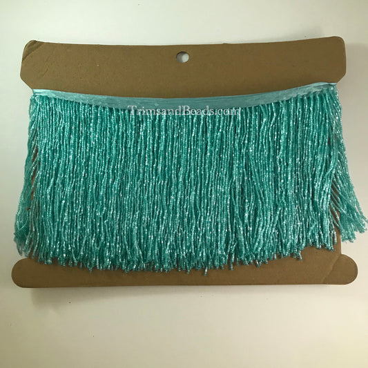 5 Yard Bolt 6" TURQUOISE Glass BUGLE Bead Beaded Fringe Lamp Costume Trim