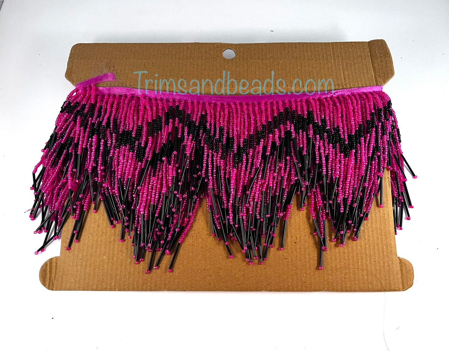 5 Yard Bolt 6.5" Hot Pink & Black Glass Seed Bugle Beaded Fringe Chevron Lamp Costume Trim Variegated