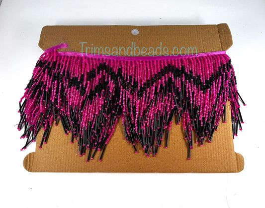 5 Yard Bolt 6.5" Hot Pink & Black Glass Seed Bugle Beaded Fringe Chevron Lamp Costume Trim Variegated
